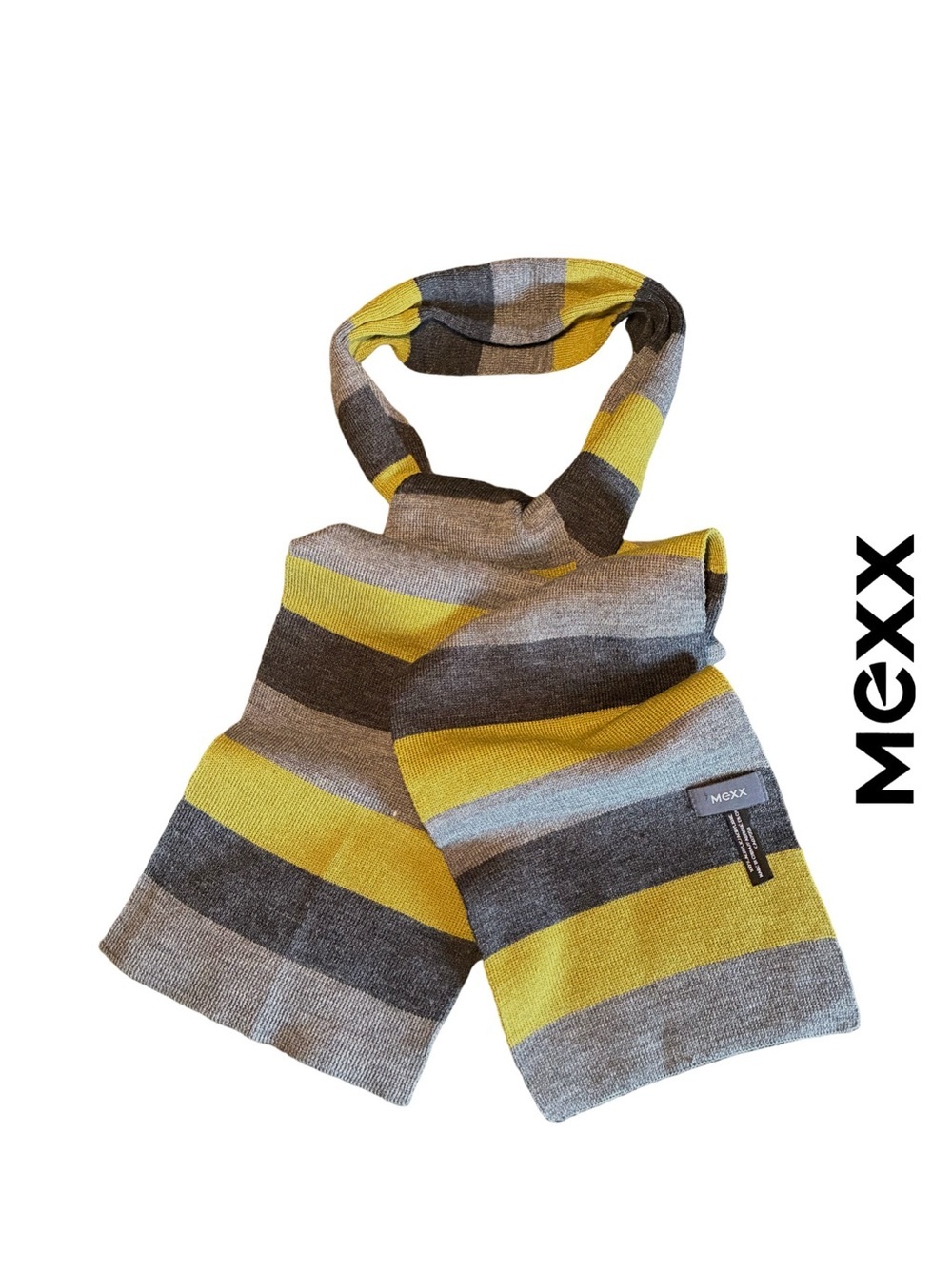 Mexx Striped Knit Scarf in Grey Tones and Chartreuse- NWOT